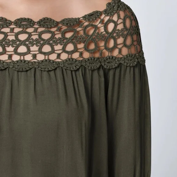 VENUS Crochet Side Tie Top Olive Green - Picture 4 of 11